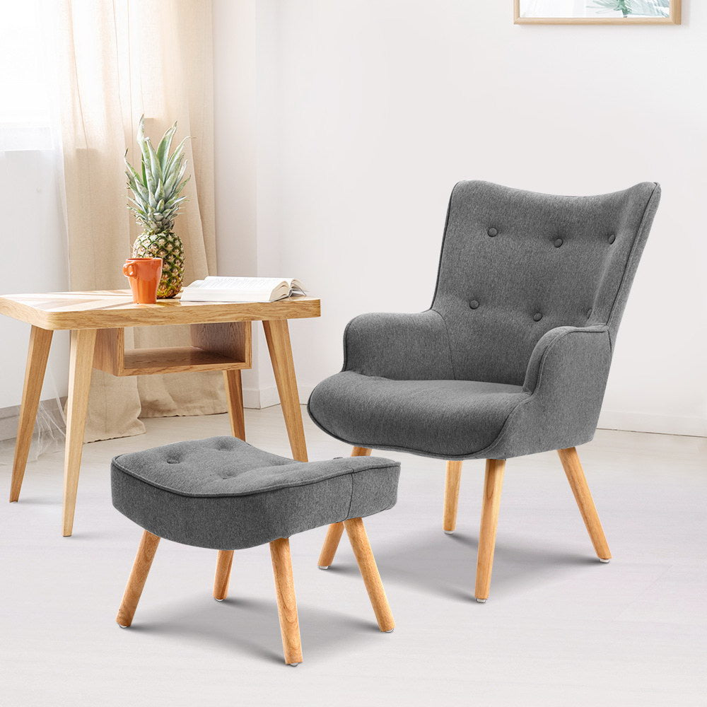 Artiss Armchair Set with Ottoman Grey Lansar 7