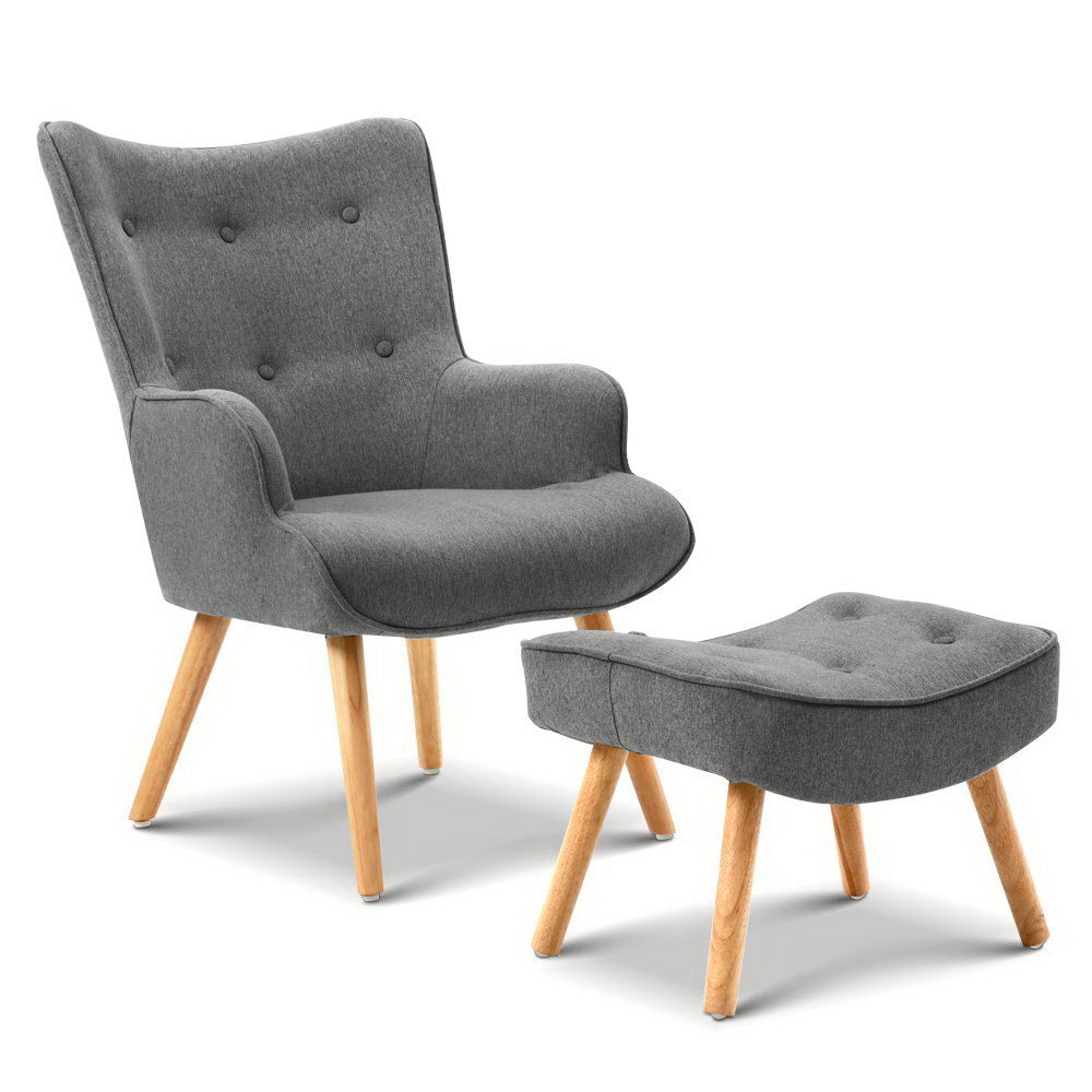 Artiss Armchair Set with Ottoman Grey Lansar 1