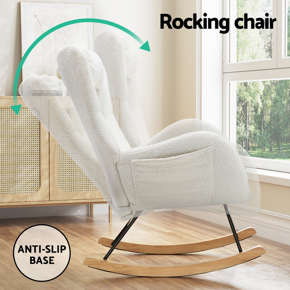 Artiss Rocking Chair Armchair Pillow Boucle White 5