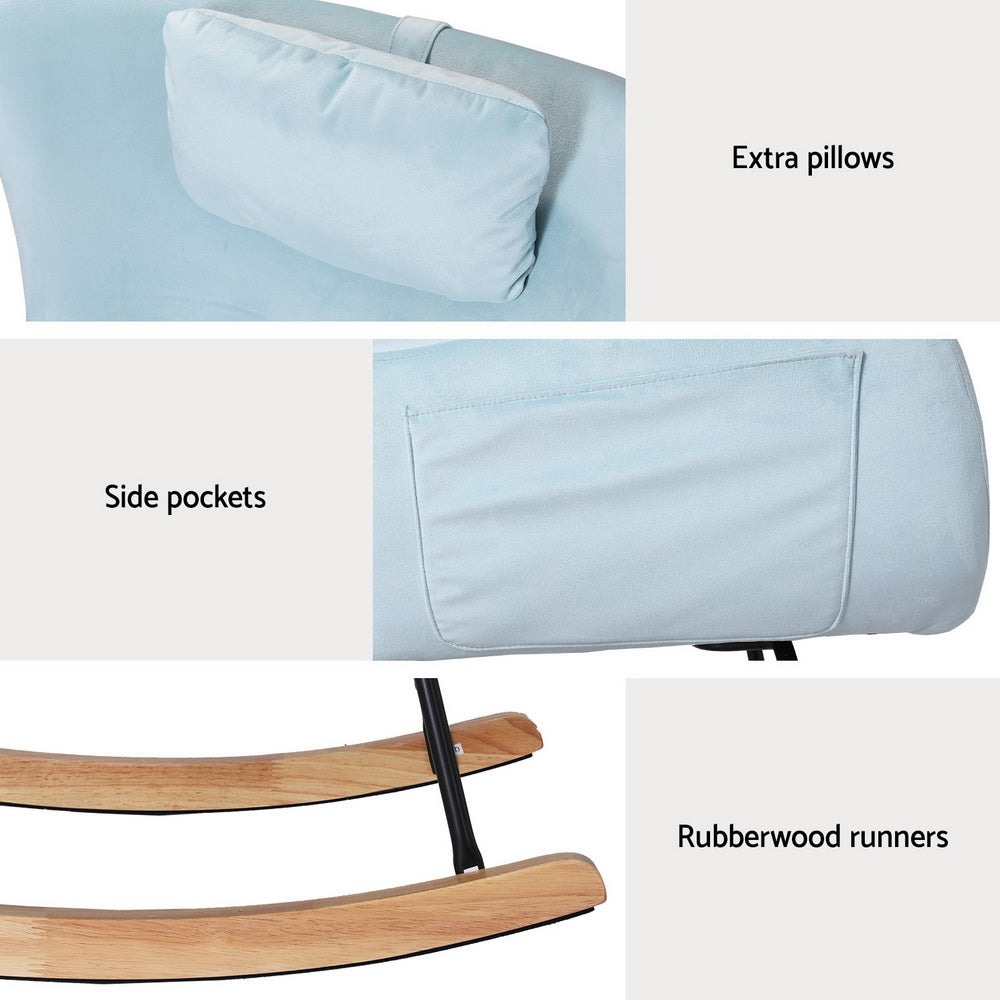 Artiss Rocking Chair Armchair Pillow Velvet Blue 6