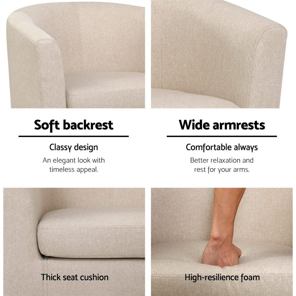 Artiss Armchair Tub Chair Beige Abby 6