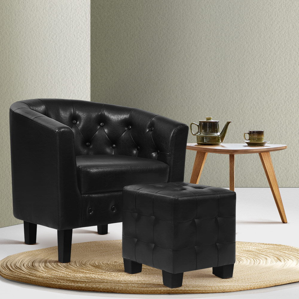 Artiss Armchair Set with Ottoman Black Ava 8