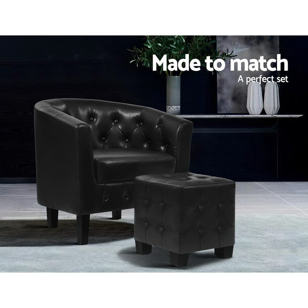 Artiss Armchair Set with Ottoman Black Ava 4
