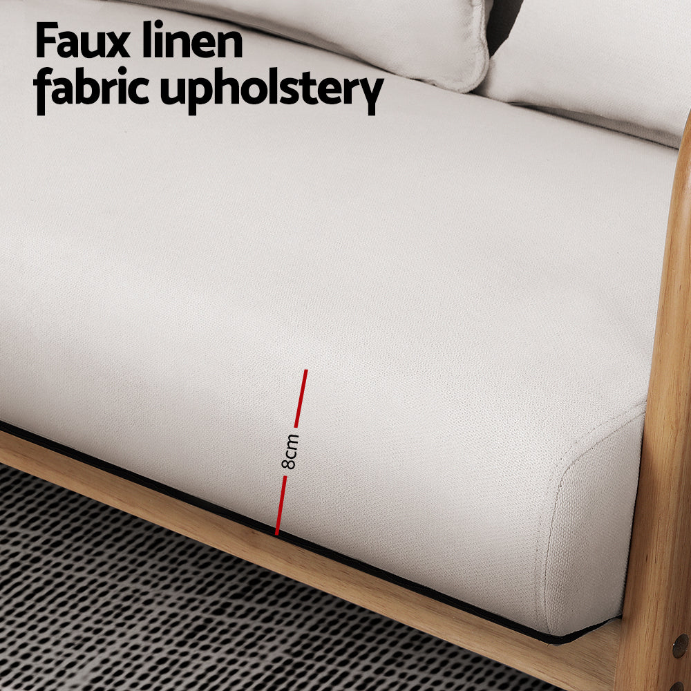 Artiss Armchair Lounge Chair Accent Armchairs Couch Sofa Loveseat Beige Wood 4