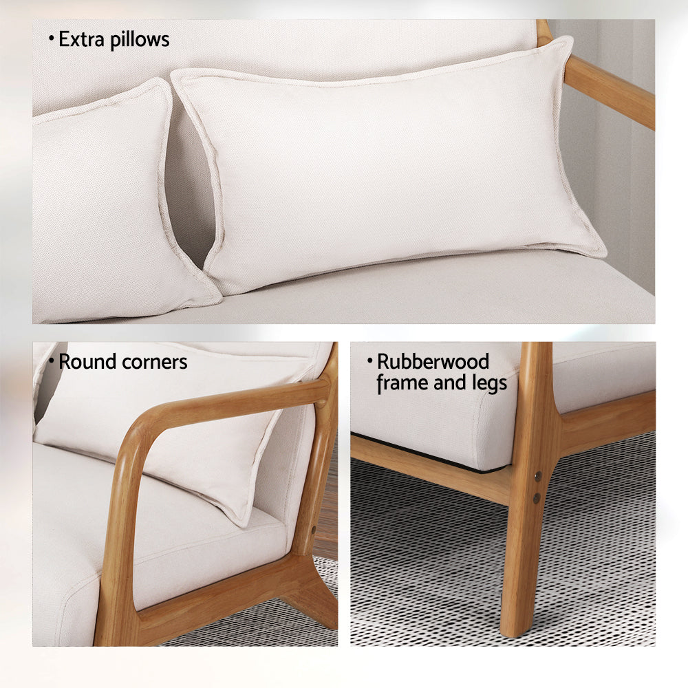 Artiss Armchair Lounge Chair Accent Armchairs Couch Sofa Loveseat Beige Wood 5