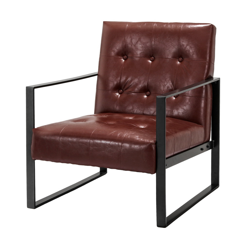 Artiss Armchair Lounge Chair Accent Chairs PU Leather Sofa Brown Metal Frame 7