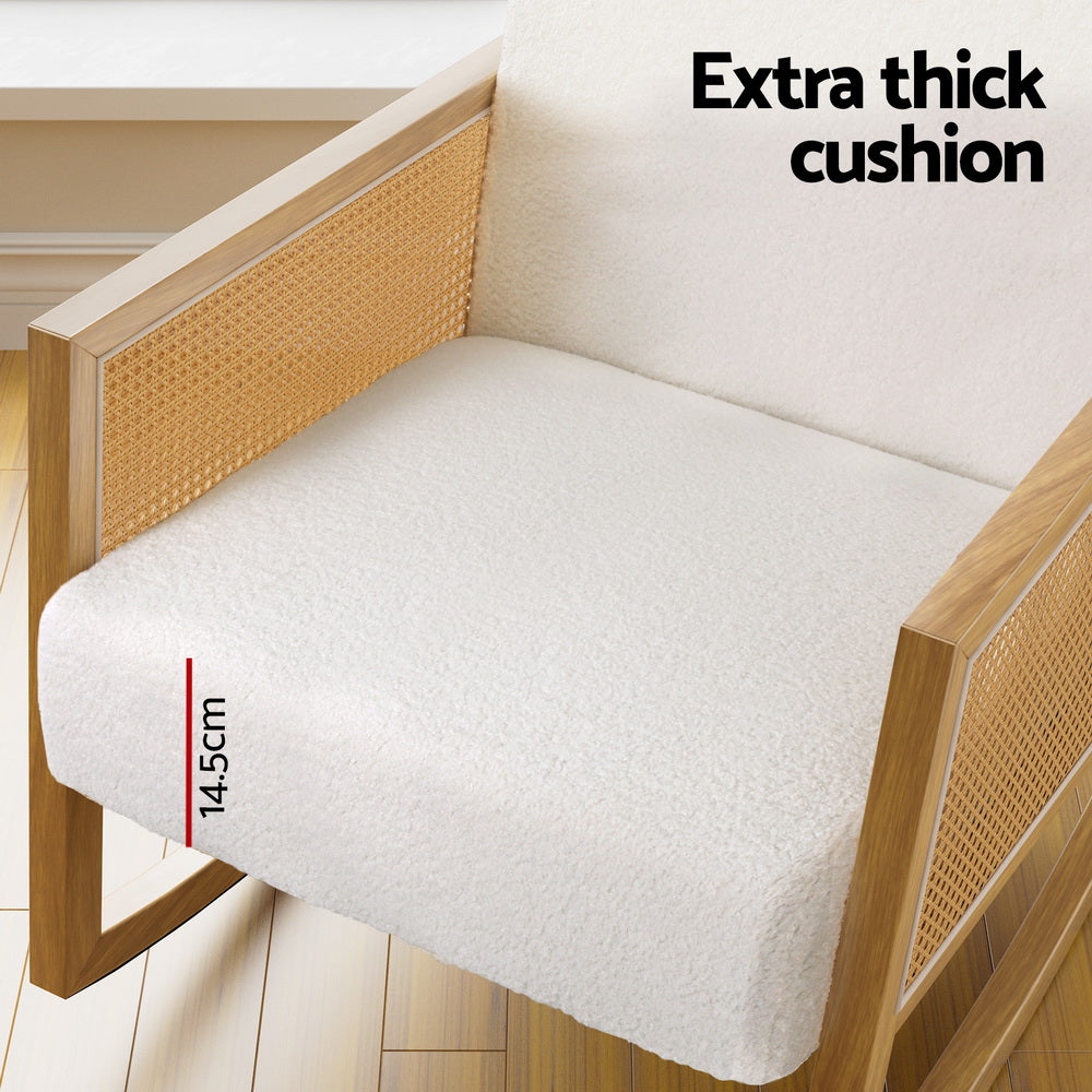 Artiss Armchair Rocking Chair Boucle Rattan White 6