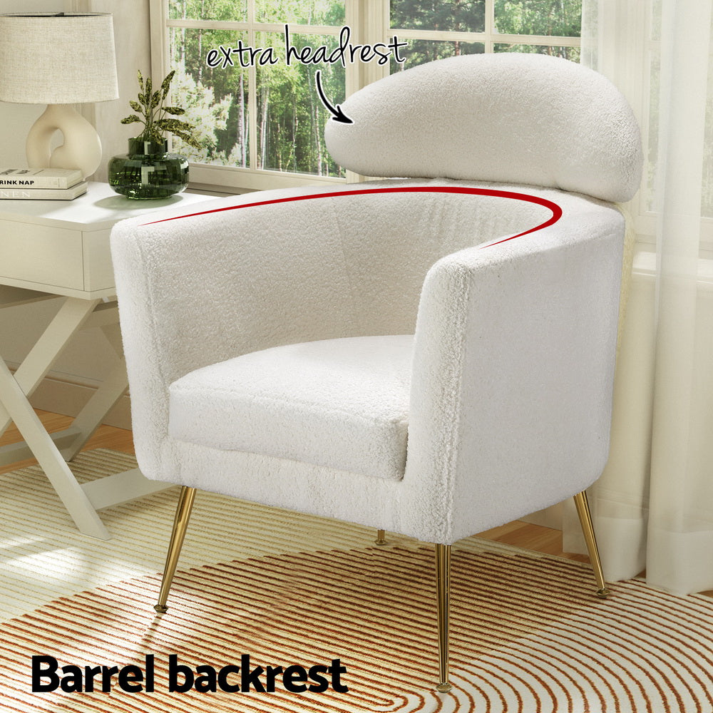 Artiss Armchair Boucle Fabric White Yoli 4
