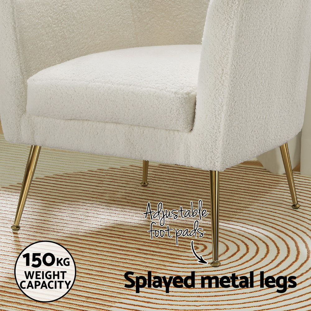 Artiss Armchair Boucle Fabric White Yoli 6