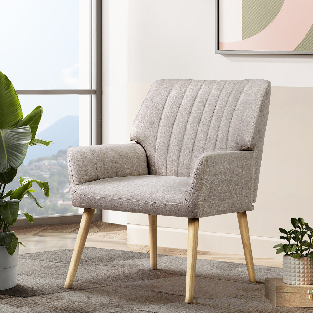 Artiss Armchair Fabric Beige Sebastini 7