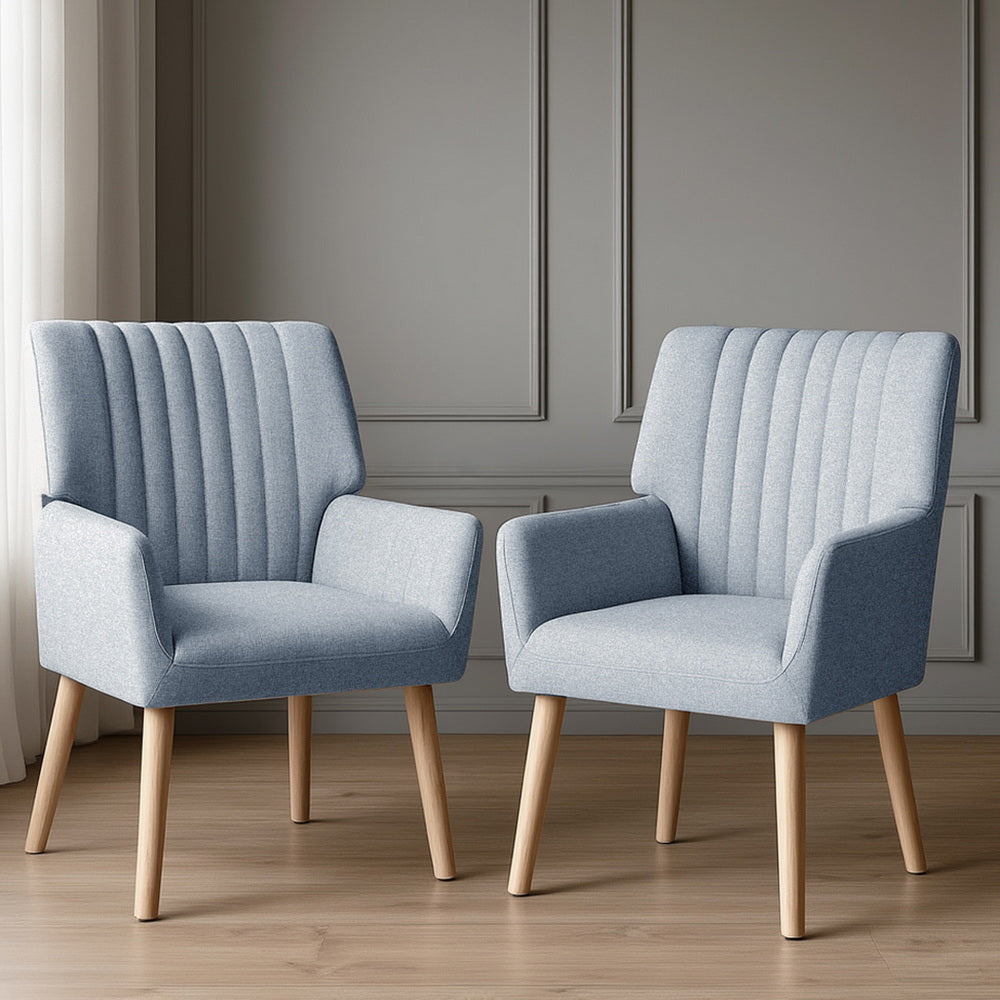 Artiss 2X Armchair Fabric Blue Grey 7