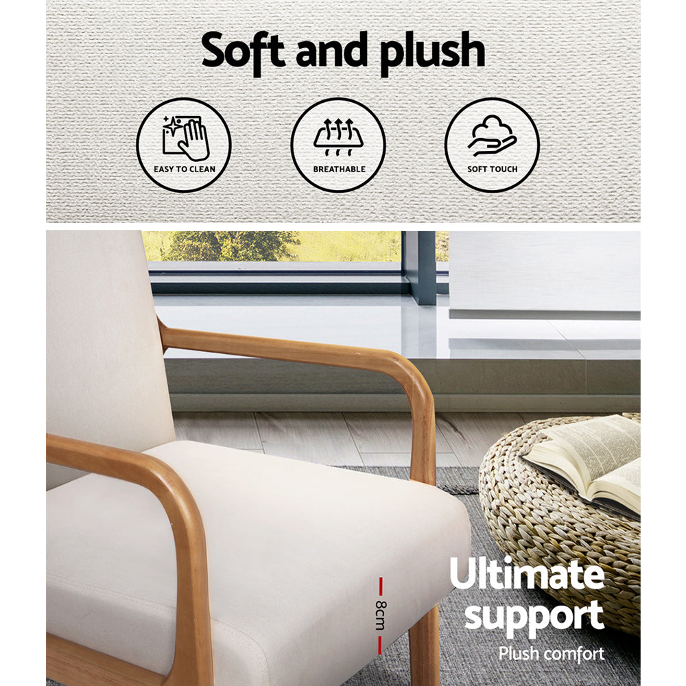 Artiss 2X Armchair Faux Fabric Beige 6