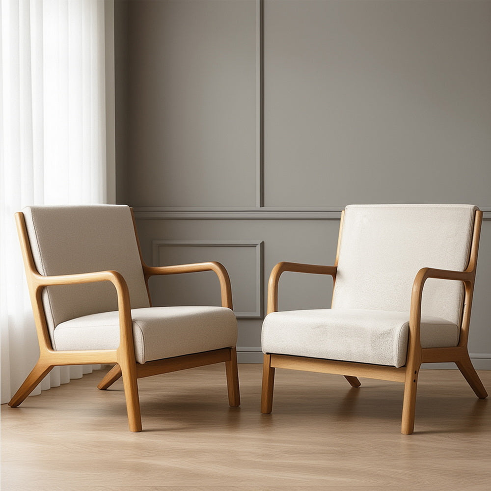 Artiss 2X Armchair Faux Fabric Beige 7