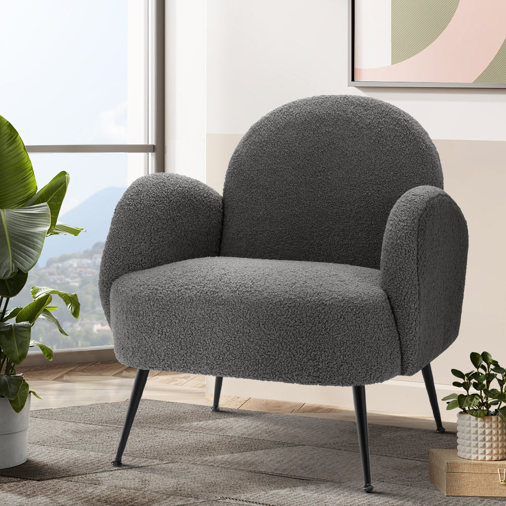 Artiss Armchair Boucle Charcoal Hanes 7