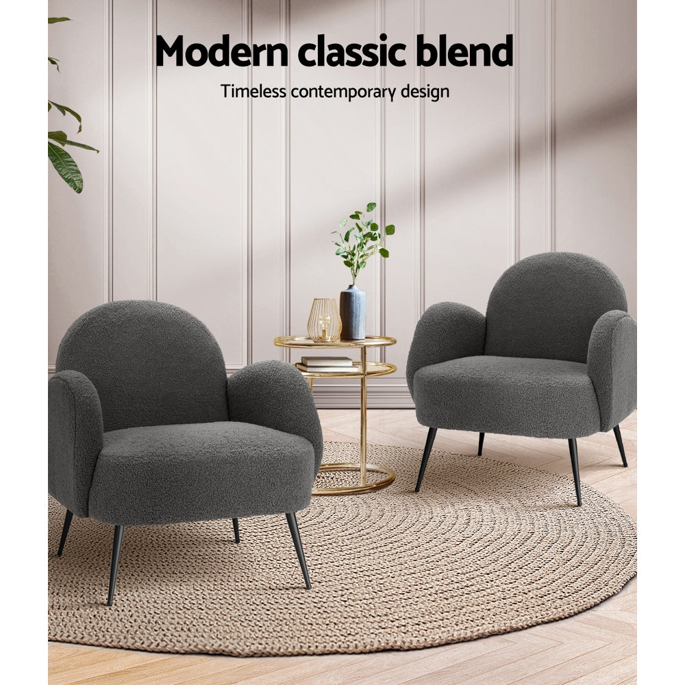 Artiss Armchair Boucle Charcoal Hanes 5