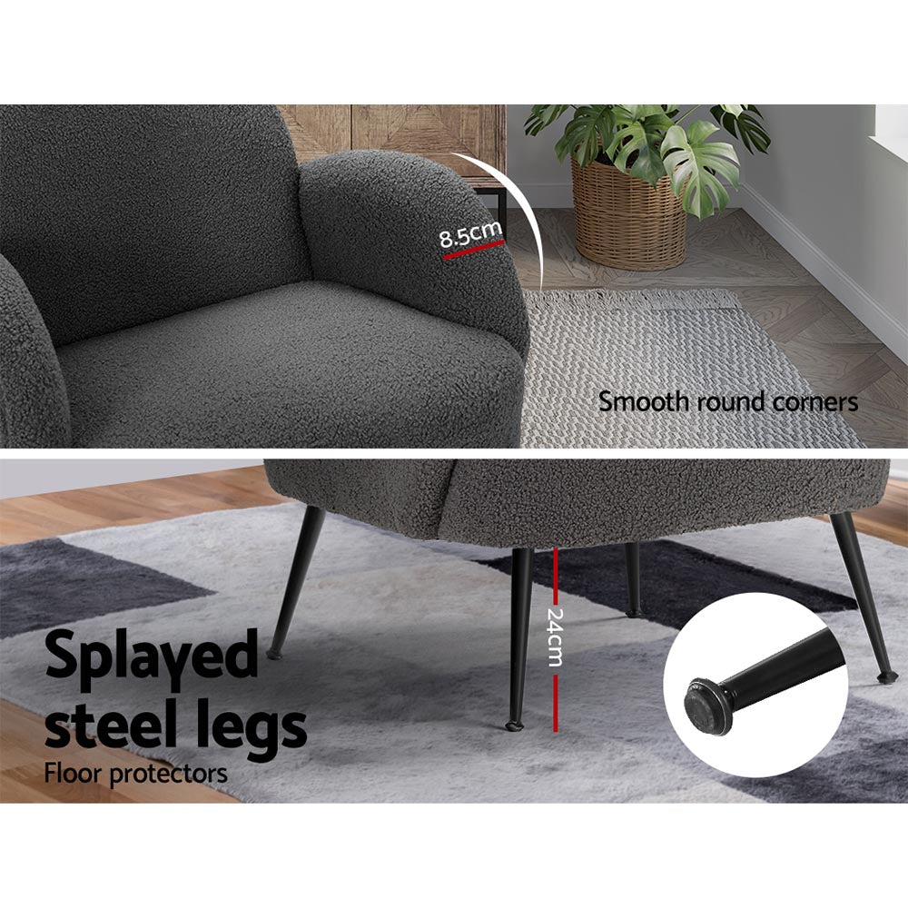 Artiss Armchair Boucle Charcoal Hanes 6