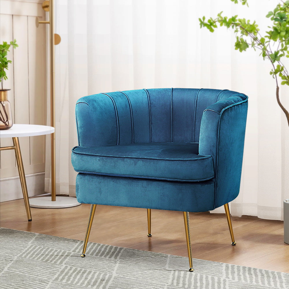 Artiss Armchair Velvet Blue Norvia 7
