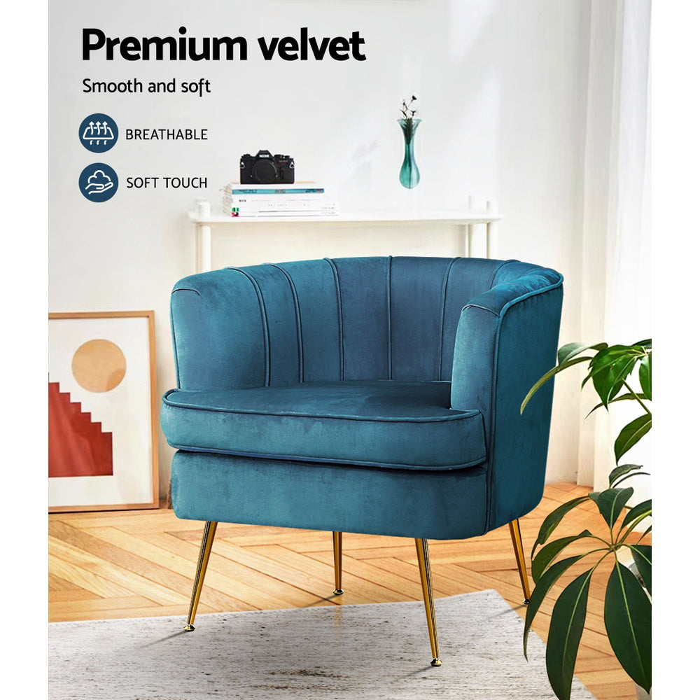 Artiss Armchair Velvet Blue Norvia 4