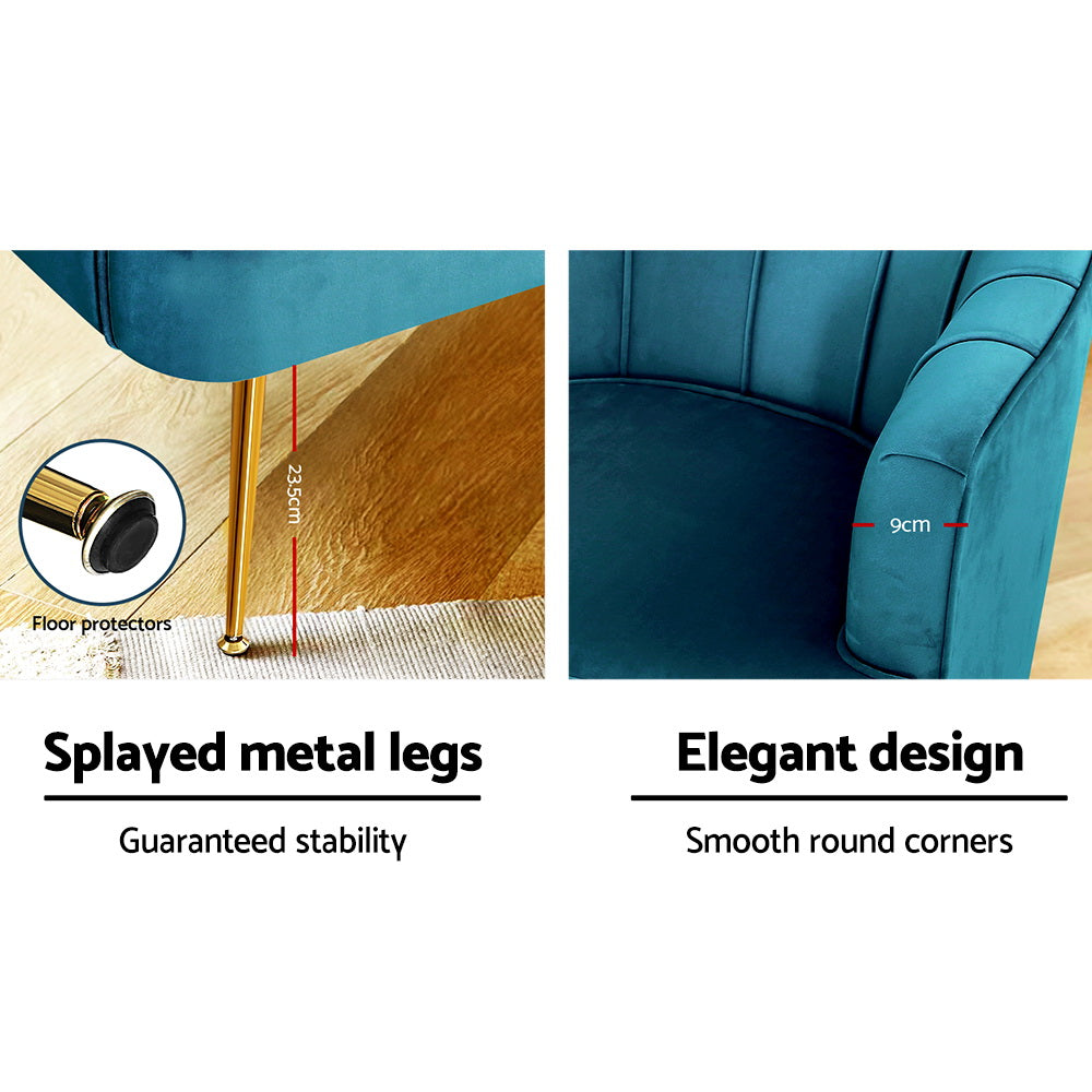 Artiss Armchair Velvet Blue Norvia 6