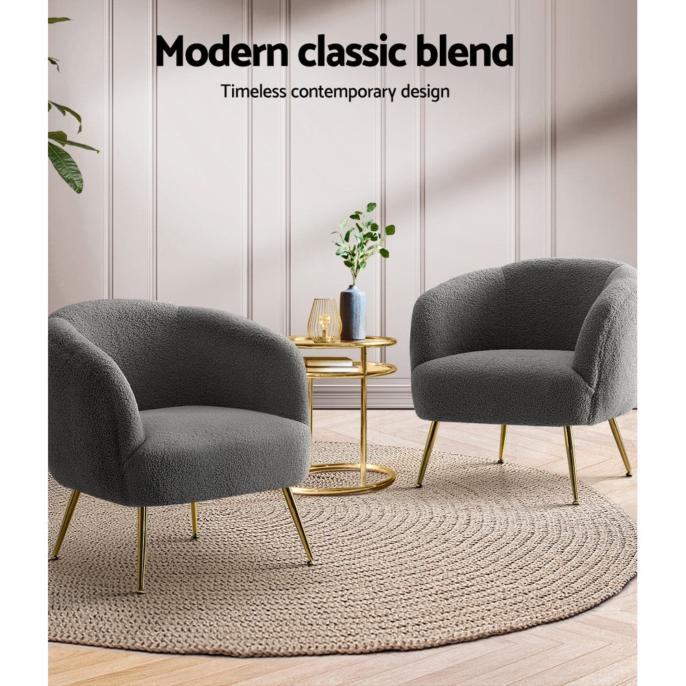 Artiss Armchair Lounge Chair Accent Chairs Arm Armchairs Sherpa Boucle Charcoal 5