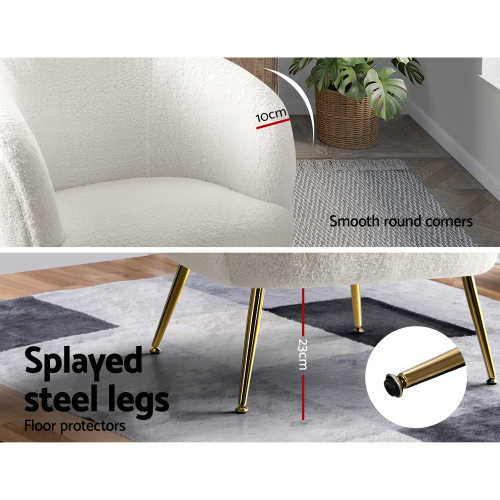 Artiss Armchair Lounge Chair Accent Chairs Armchairs Sherpa Boucle Sofa White 6