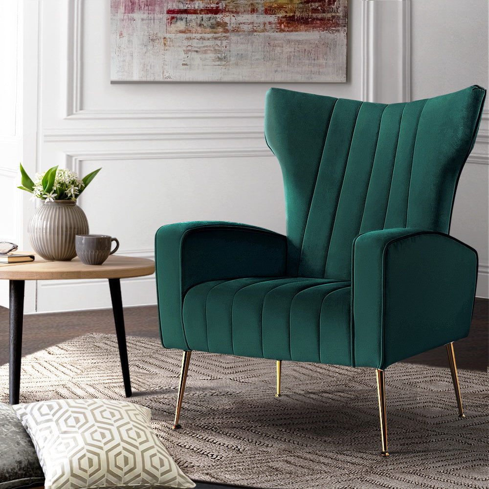 Artiss Armchair Green Velvet Kate 8