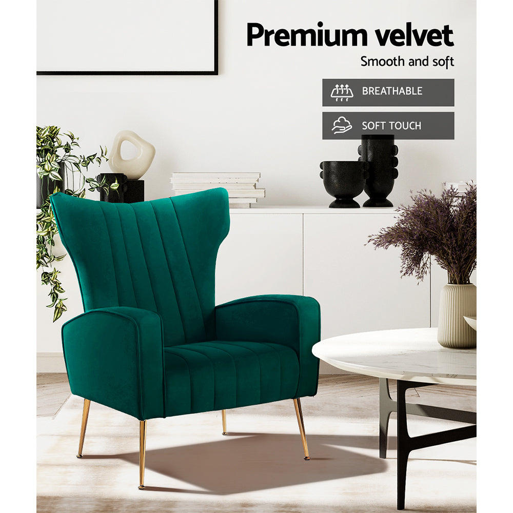 Artiss Armchair Green Velvet Kate 7