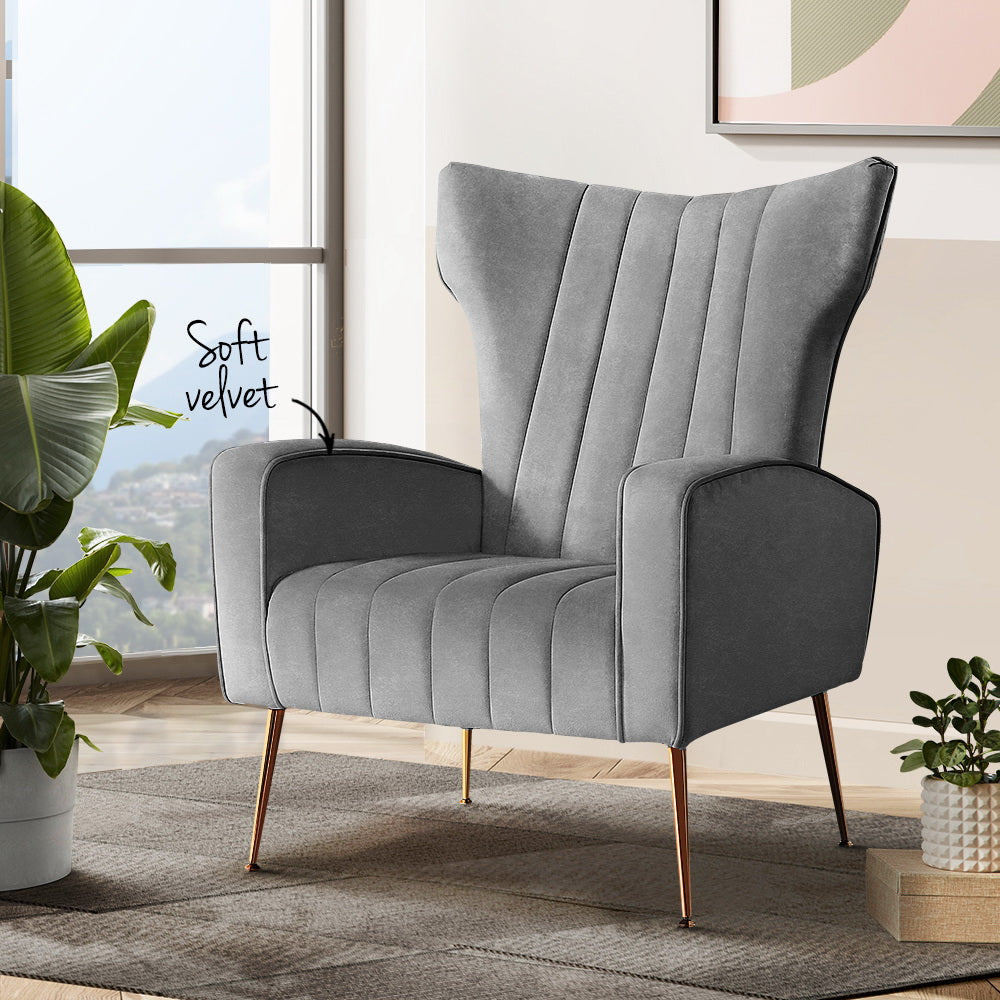 Artiss Armchair Grey Velvet Kate 4