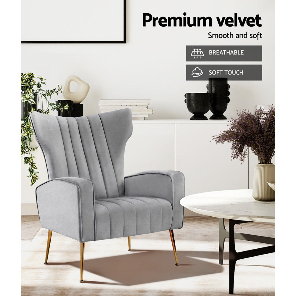 Artiss Armchair Grey Velvet Kate 5