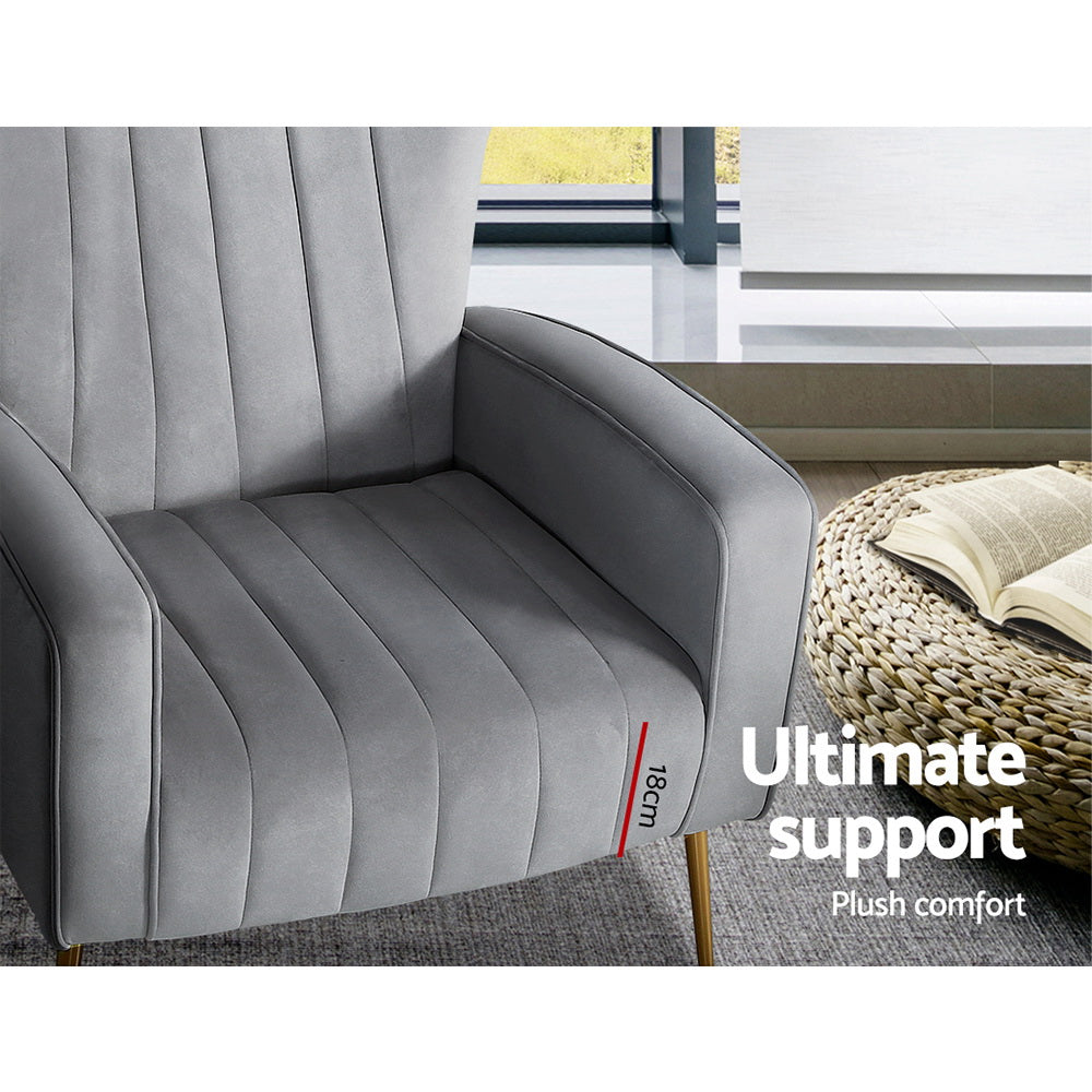Artiss Armchair Grey Velvet Kate 6