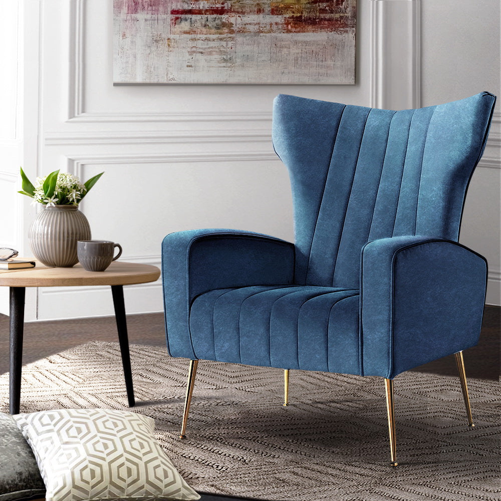 Artiss Armchair Navy Velvet Kate 8