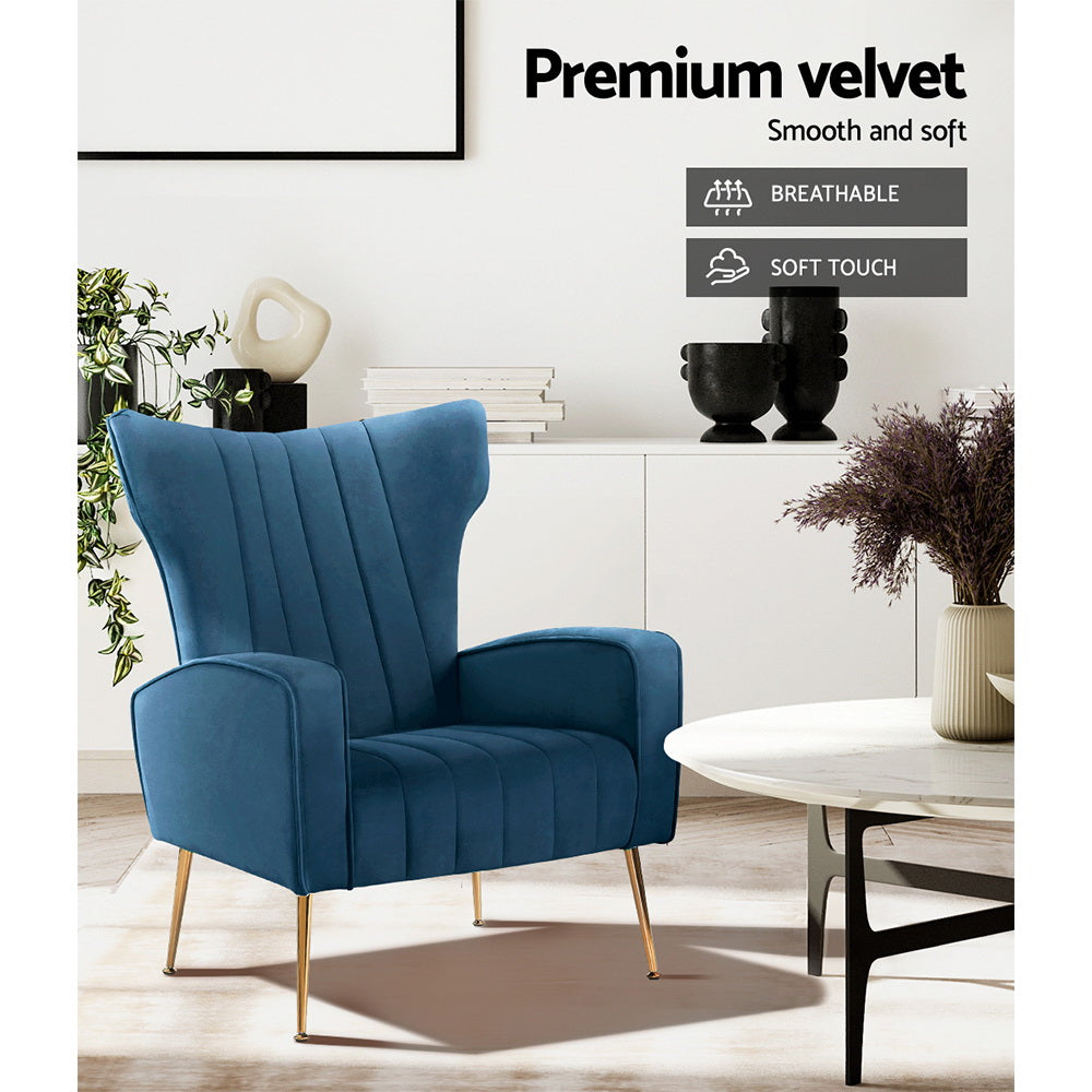 Artiss Armchair Navy Velvet Kate 5