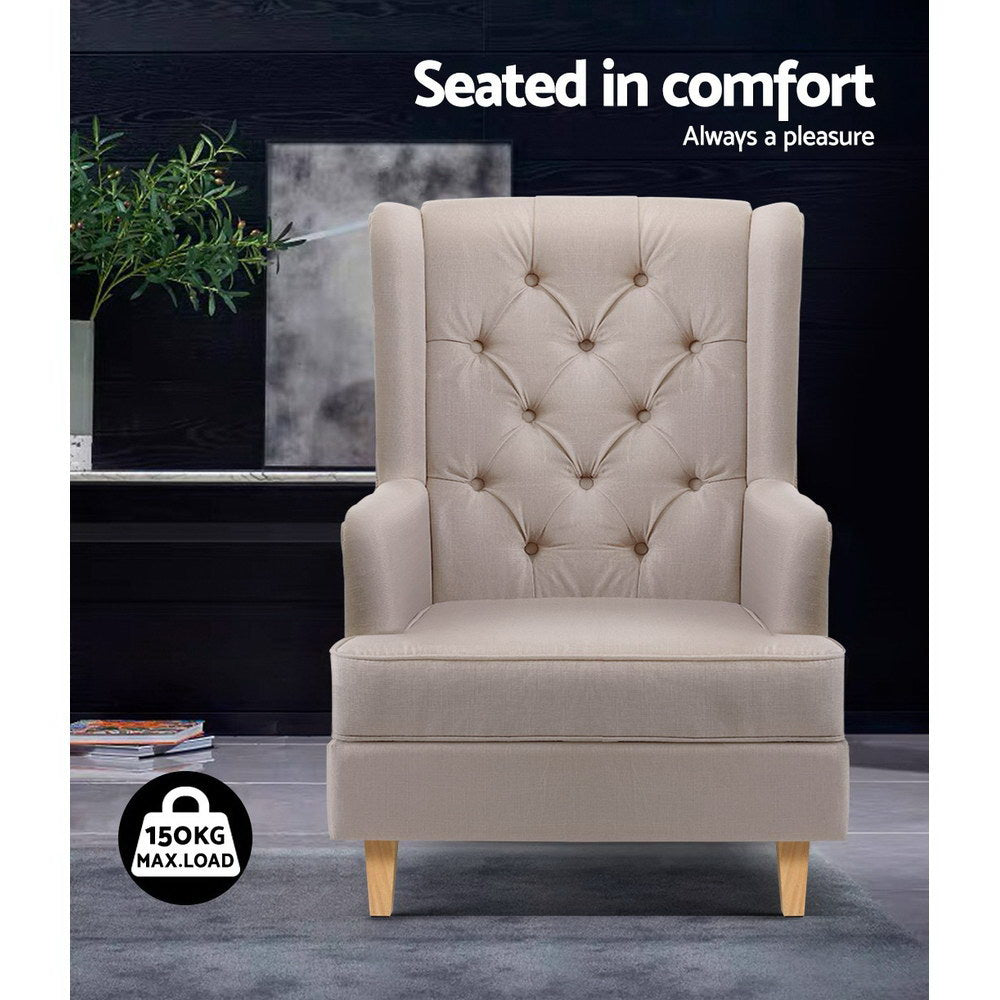 Artiss Rocking Chair Armchair Linen Fabric Beige Gaia 5