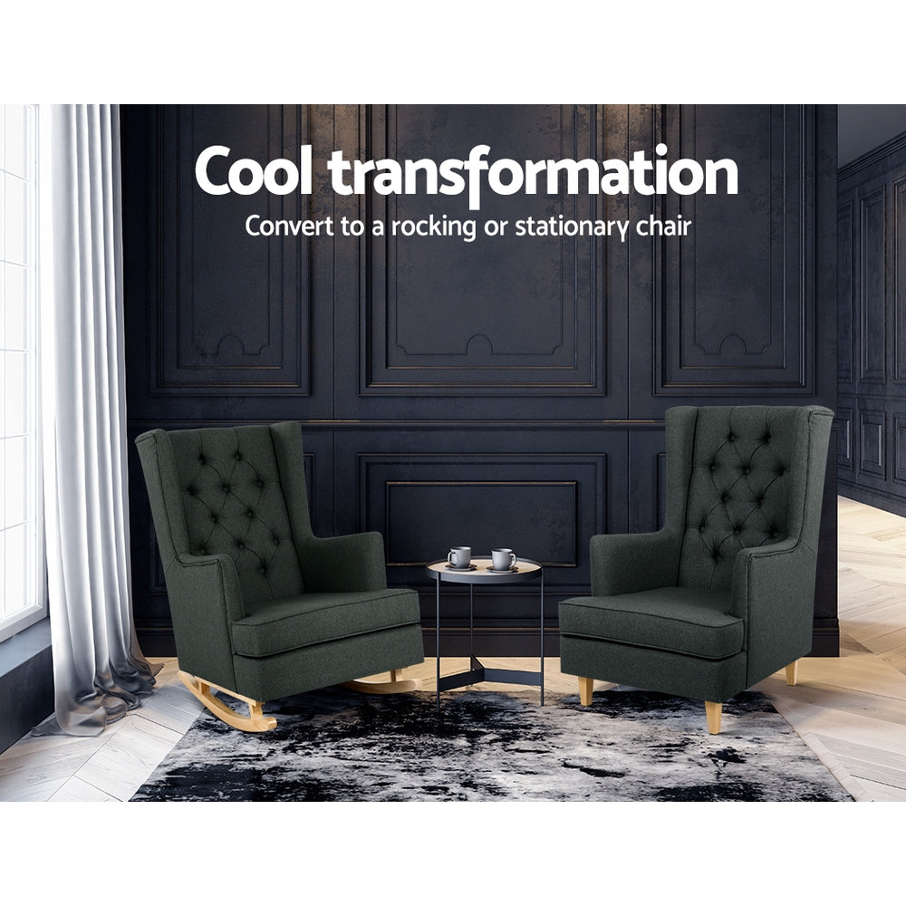 Artiss Rocking Chair Armchair Linen Fabric Charcoal Gaia 3