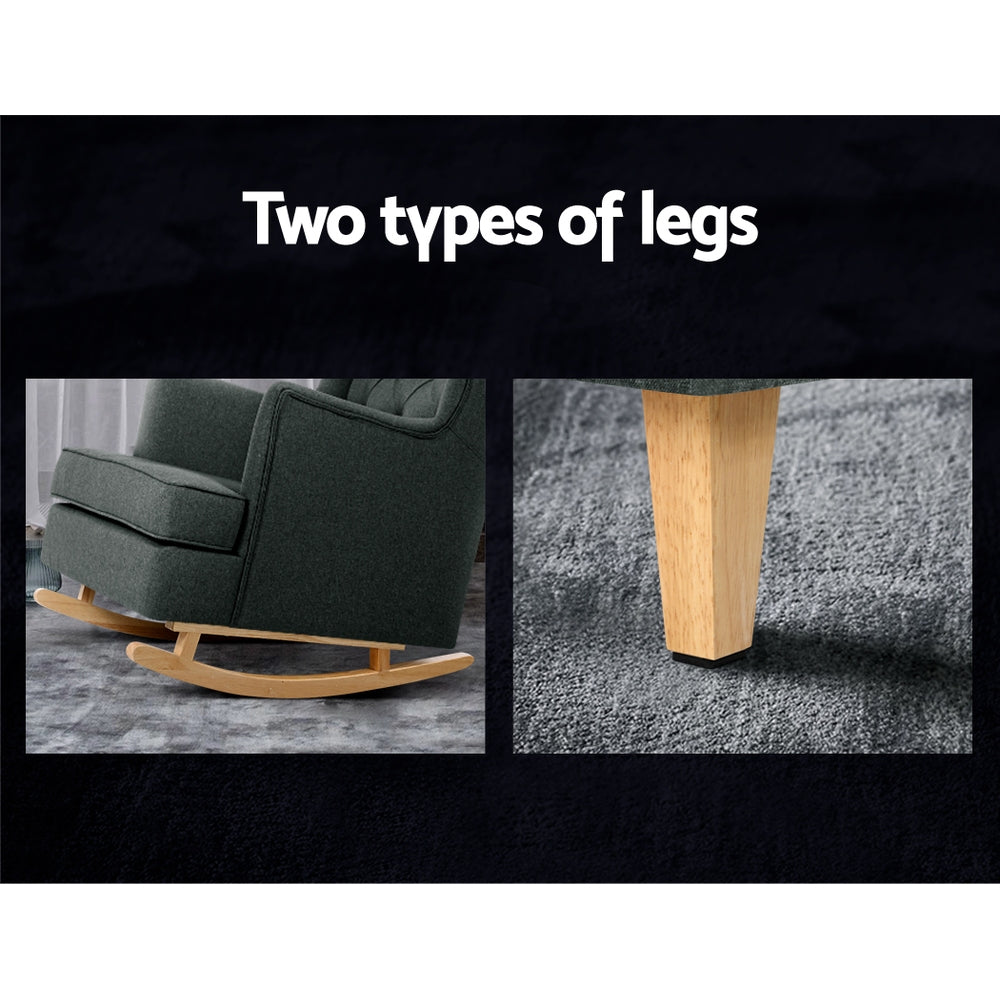 Artiss Rocking Chair Armchair Linen Fabric Charcoal Gaia 4