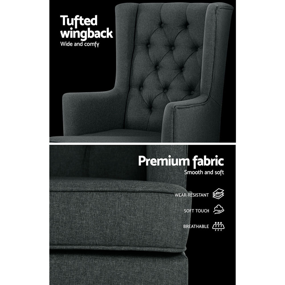 Artiss Rocking Chair Armchair Linen Fabric Charcoal Gaia 6