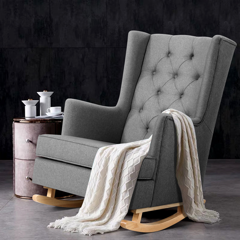 Artiss Rocking Chair Armchair Linen Fabric Grey Gaia 7