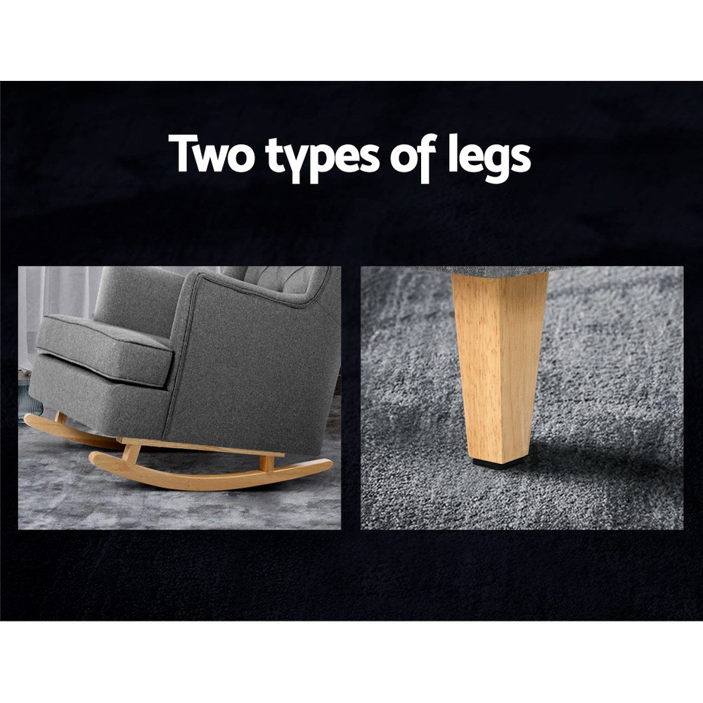 Artiss Rocking Chair Armchair Linen Fabric Grey Gaia 5