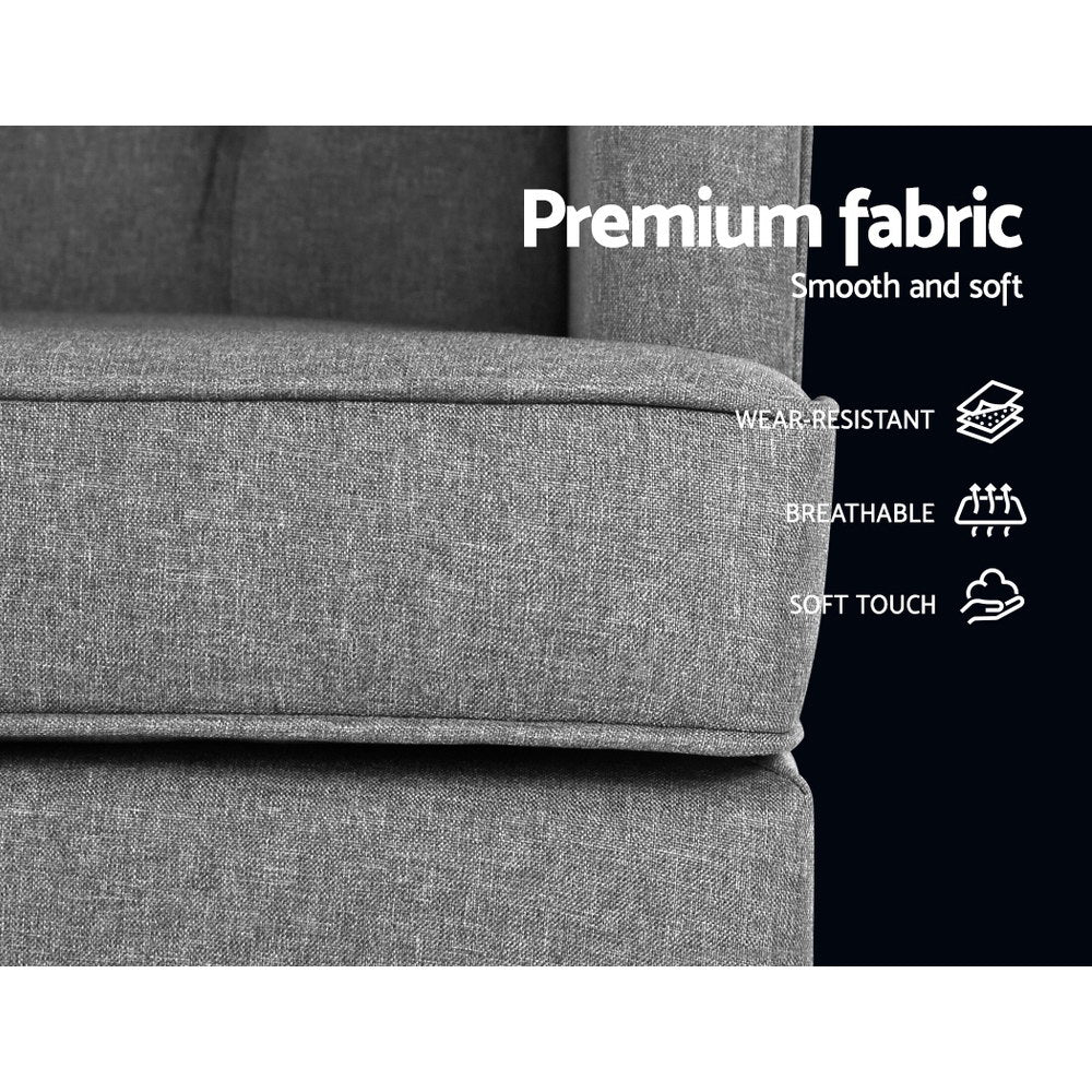 Artiss Rocking Chair Armchair Linen Fabric Grey Gaia 6