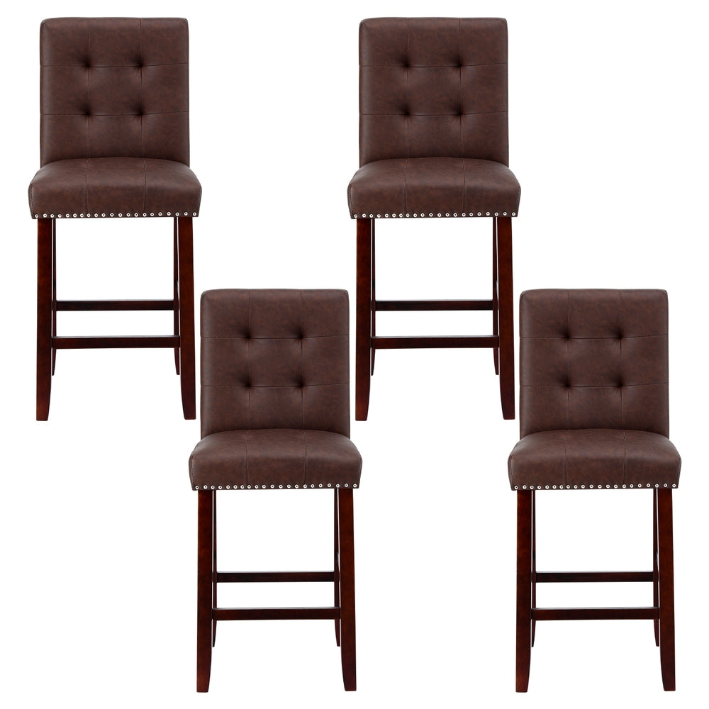 Artiss 4x Bar Stools Kitchen Dining Chairs Counter PU Leather Wooden Ada Brown 3