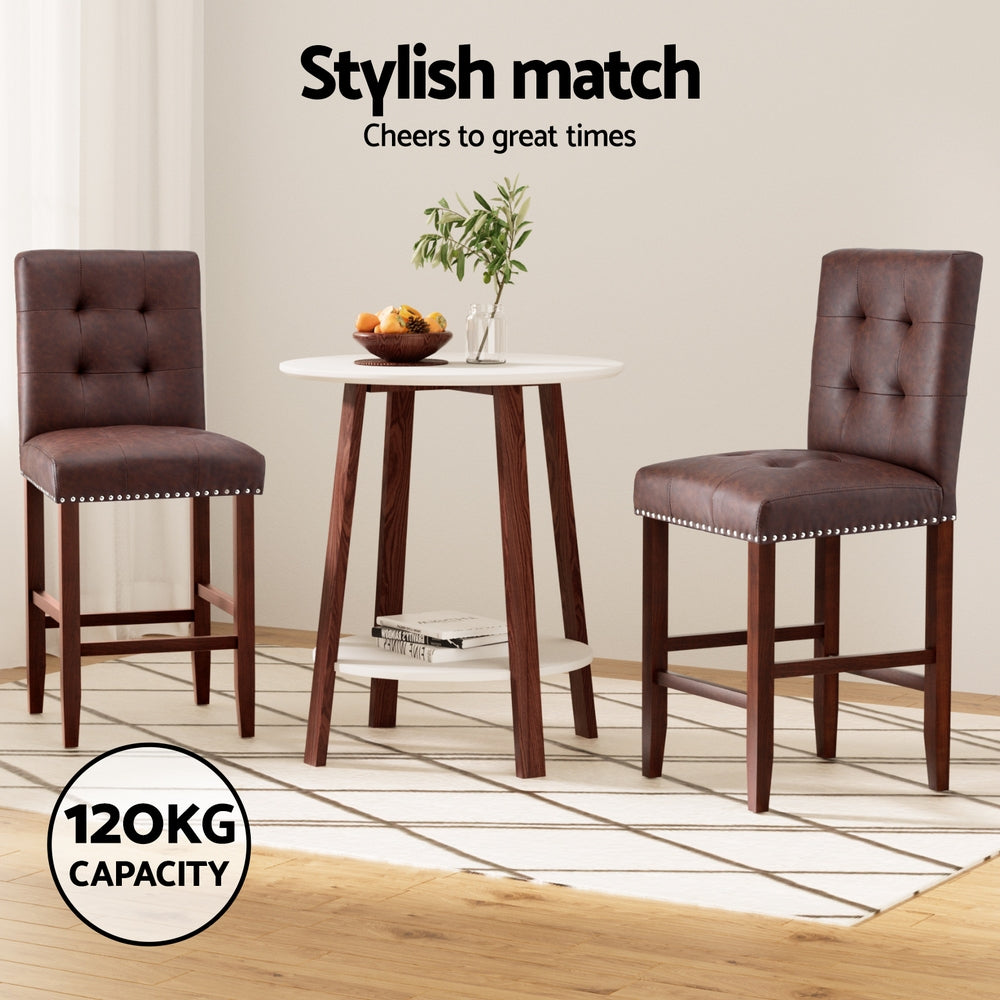 Artiss 4x Bar Stools Kitchen Dining Chairs Counter PU Leather Wooden Ada Brown 4