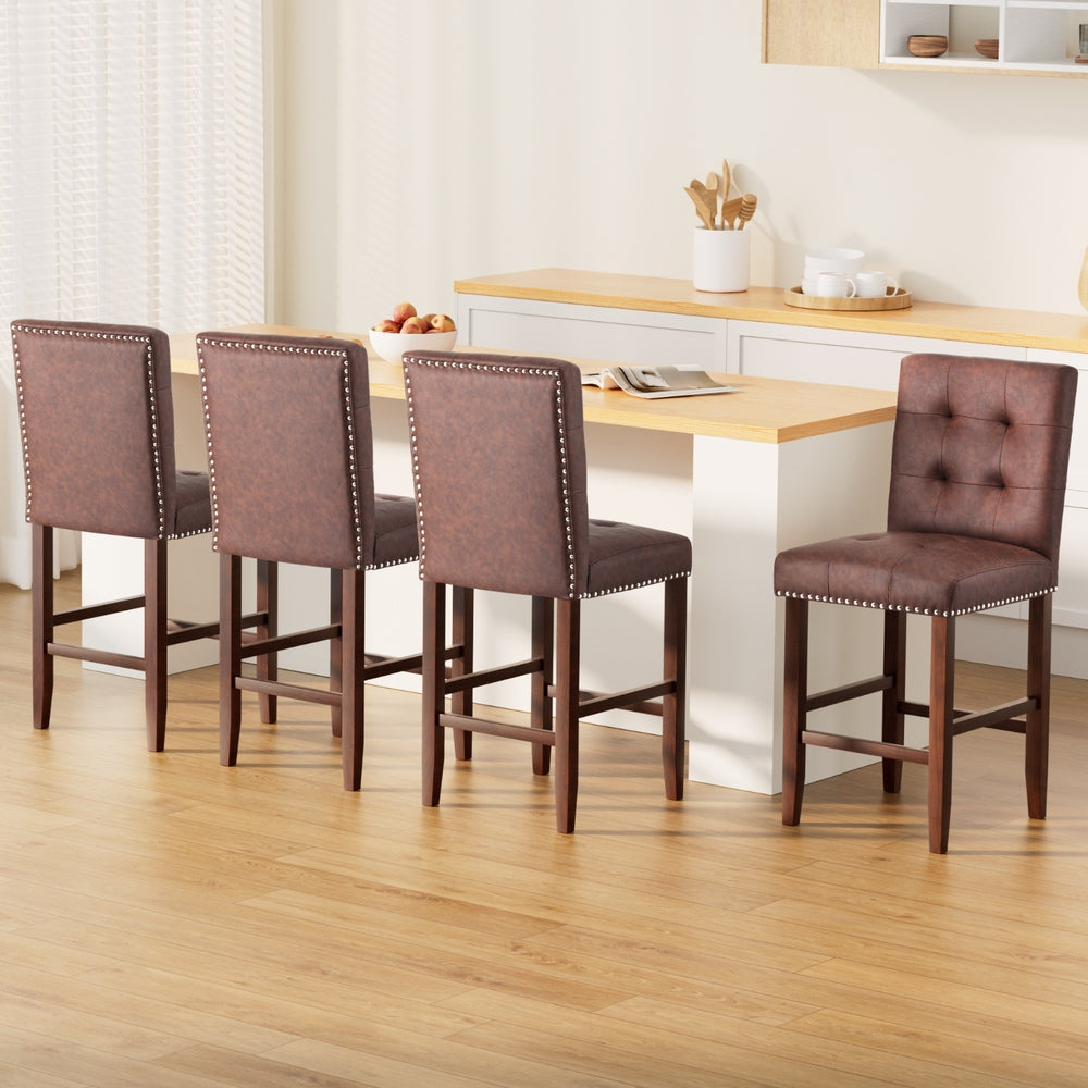 Artiss 4x Bar Stools Kitchen Dining Chairs Counter PU Leather Wooden Ada Brown 7