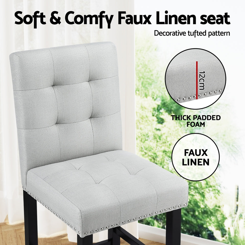 Artiss 2x Bar Stools Kitchen Dining Chairs Counter Fabric Stool Wooden Ada Grey 5