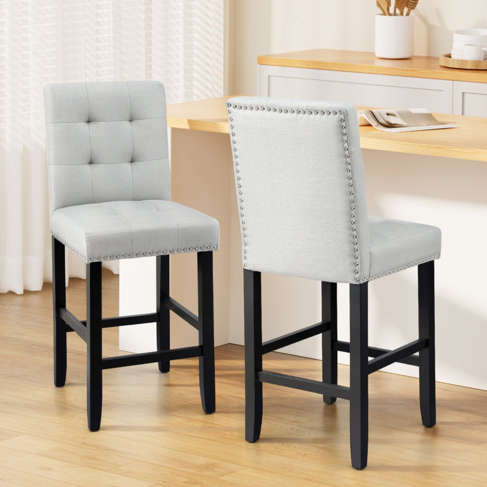Artiss 2x Bar Stools Kitchen Dining Chairs Counter Fabric Stool Wooden Ada Grey 7
