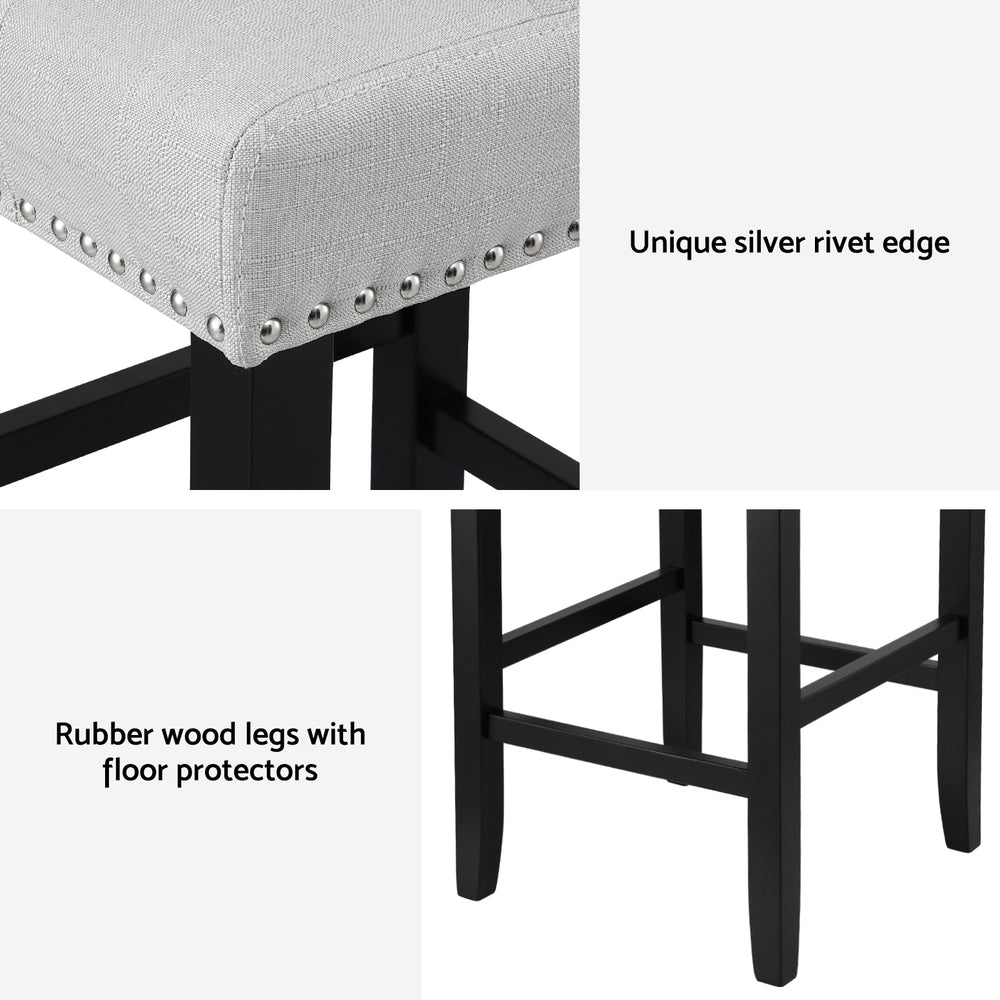 Artiss 4x Bar Stools Kitchen Dining Chairs Counter Fabric Stool Wooden Ada Grey 6