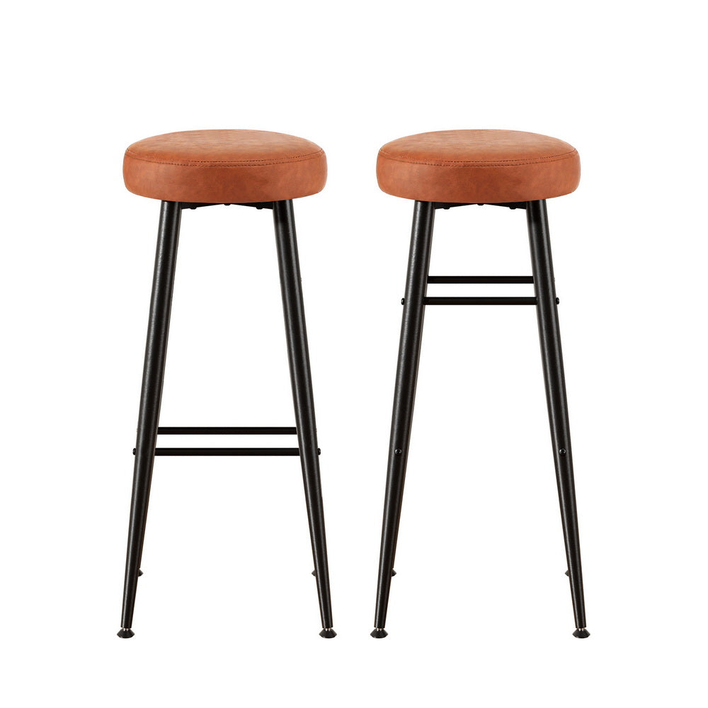 Artiss 2x Bar Stools Kitchen Dining Chairs Counter Round PU Leather Lane Brown 3