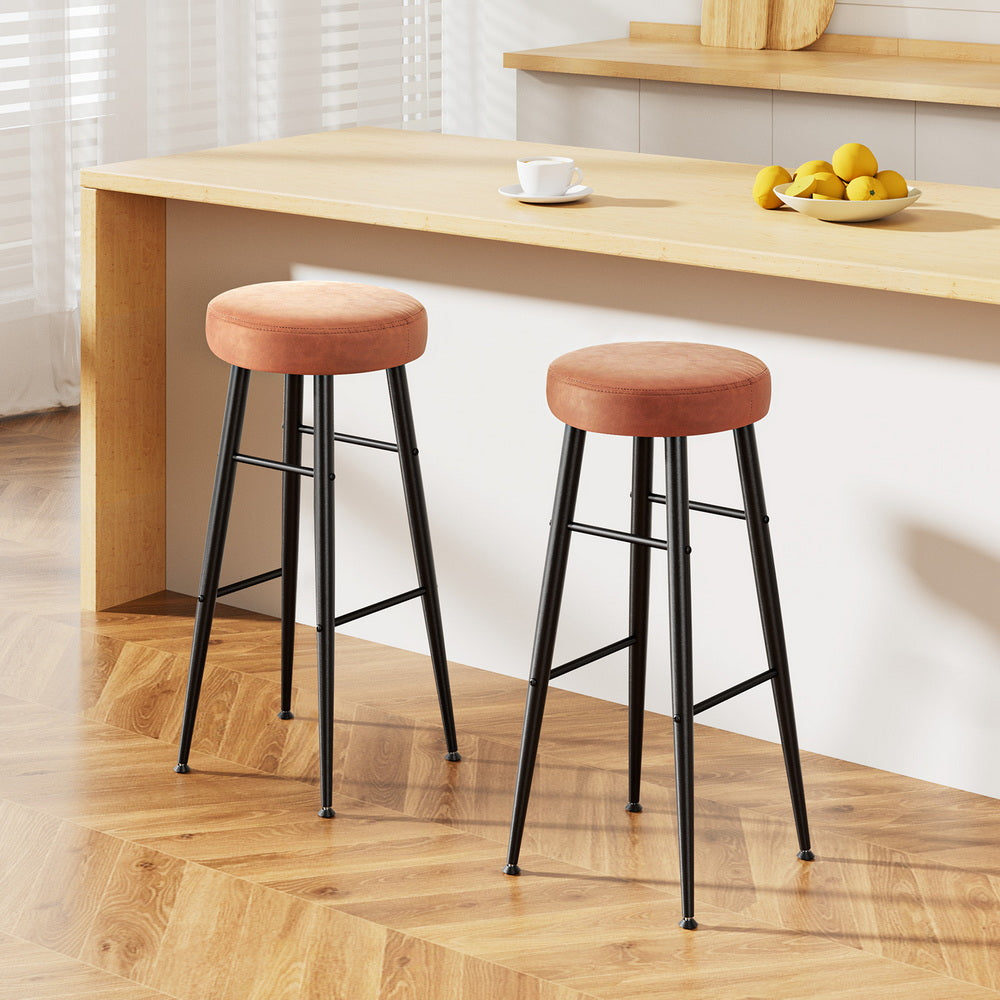 Artiss 2x Bar Stools Kitchen Dining Chairs Counter Round PU Leather Lane Brown 7