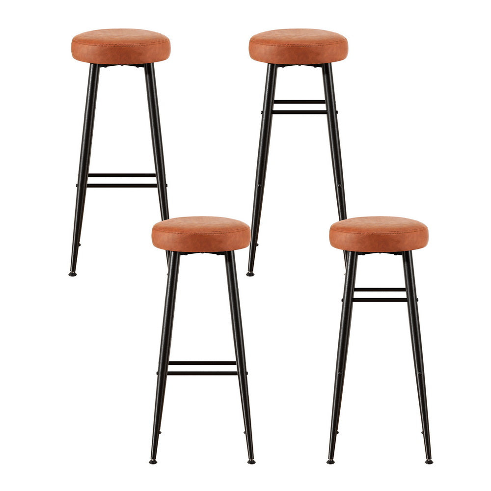 Artiss 4x Bar Stools Kitchen Dining Chairs Counter Round PU leather Lane Brown 3