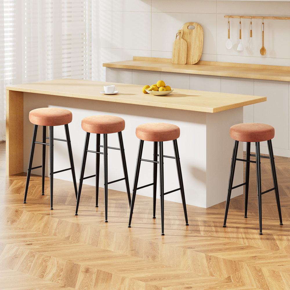 Artiss 4x Bar Stools Kitchen Dining Chairs Counter Round PU leather Lane Brown 7