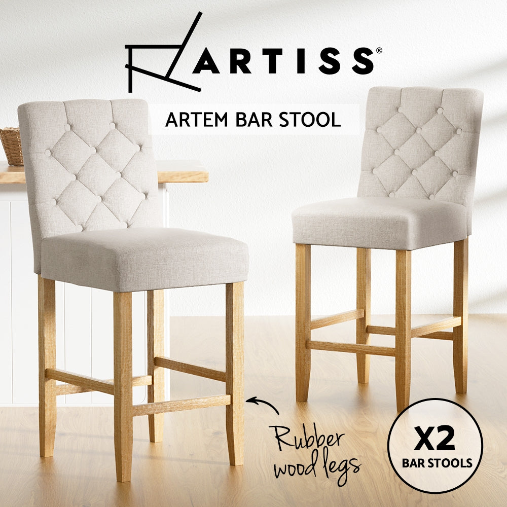Artiss 2x Bar Stools Linen Upholstered Chairs 4